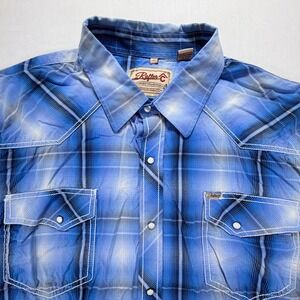 Rafter C Cowboy Collection Mens 4X Blue Plaid Western Pearl Snap Long Sleeve